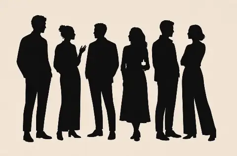 Ilustración de siluetas de personas adultas conversando de pie